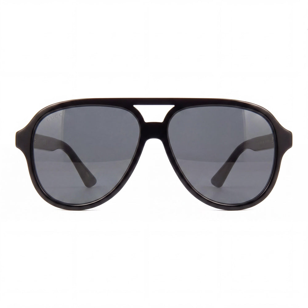 Gafas de sol Gucci de aviador para hombre, montura de plástico negra, lentes grises, protección UV, 59 mm