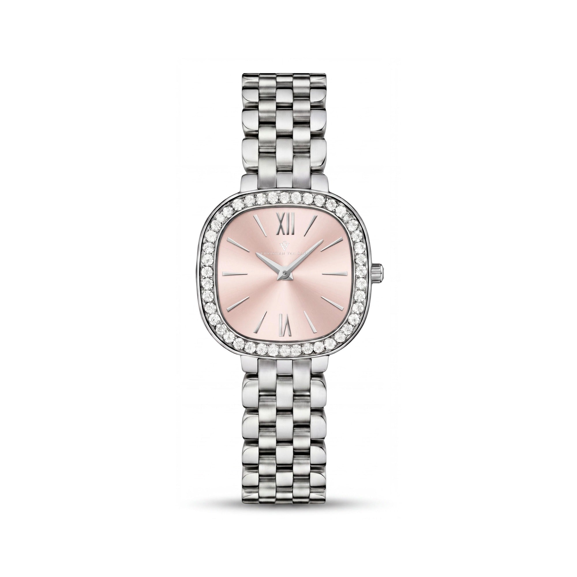 Reloj de cuarzo Christian Van Sant CV1263 para mujer de acero inoxidable en tono plateado con esfera de oro rosa y cristal mineral resistente a los arañazos, Photo 1