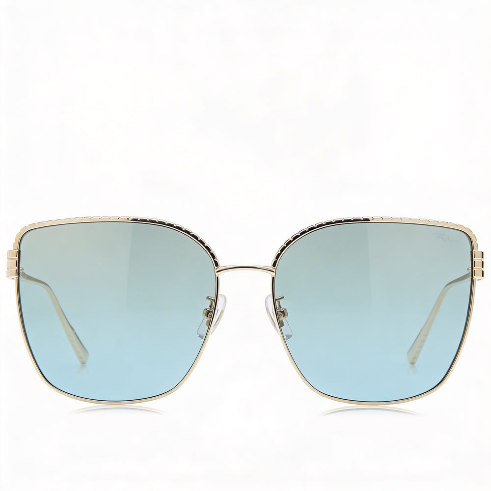 Gafas de sol Chopard Casual para mujer con montura de titanio en oro rosa brillante y espejo azul degradado con protección UV 63-17-135