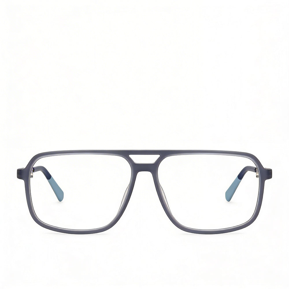 Montura de gafas Harley-Davidson azul mate para hombre, aptas para prescripción médica con lentes transparentes de demostración.