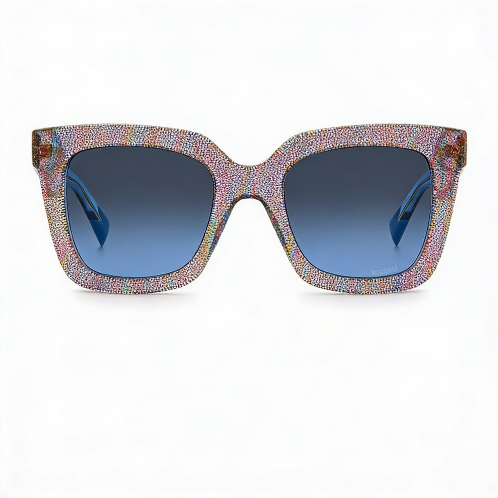Gafas de sol M Missoni clásicas de plástico degradado para mujer, multicolor con diseño sombreado rosa azul oscuro, protección UV, 52 mm