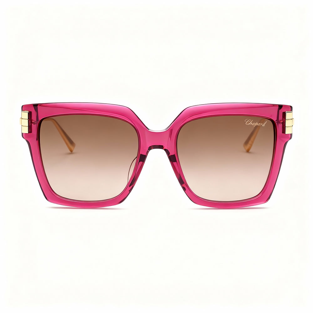 Gafas de sol cuadradas de titanio Chopard Sch353m para mujer, con cristales marrones degradados en rosa, 54-19-135 mm