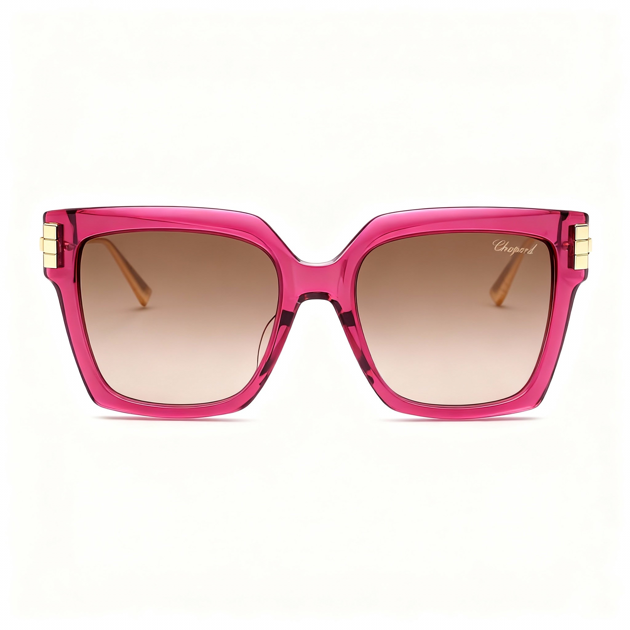 Chopard Sch353m Women's Titanium Square Sunglasses, Shiny Transparent Marc, Brown Gradient Pink Lenses, 54-19-135mm