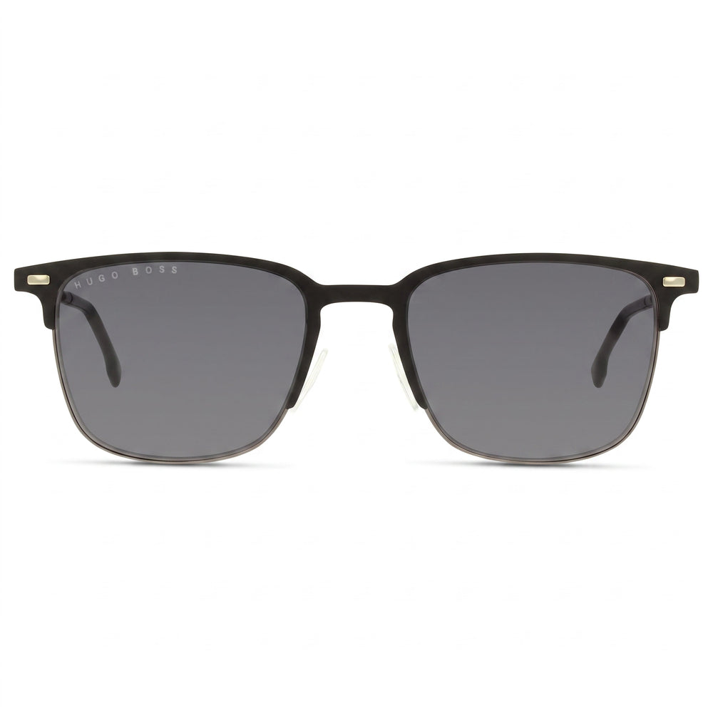 Gafas de sol rectangulares de aleación de acero para hombre BOSS, montura negra mate, lentes gris azulado, protección UV 54-19-140