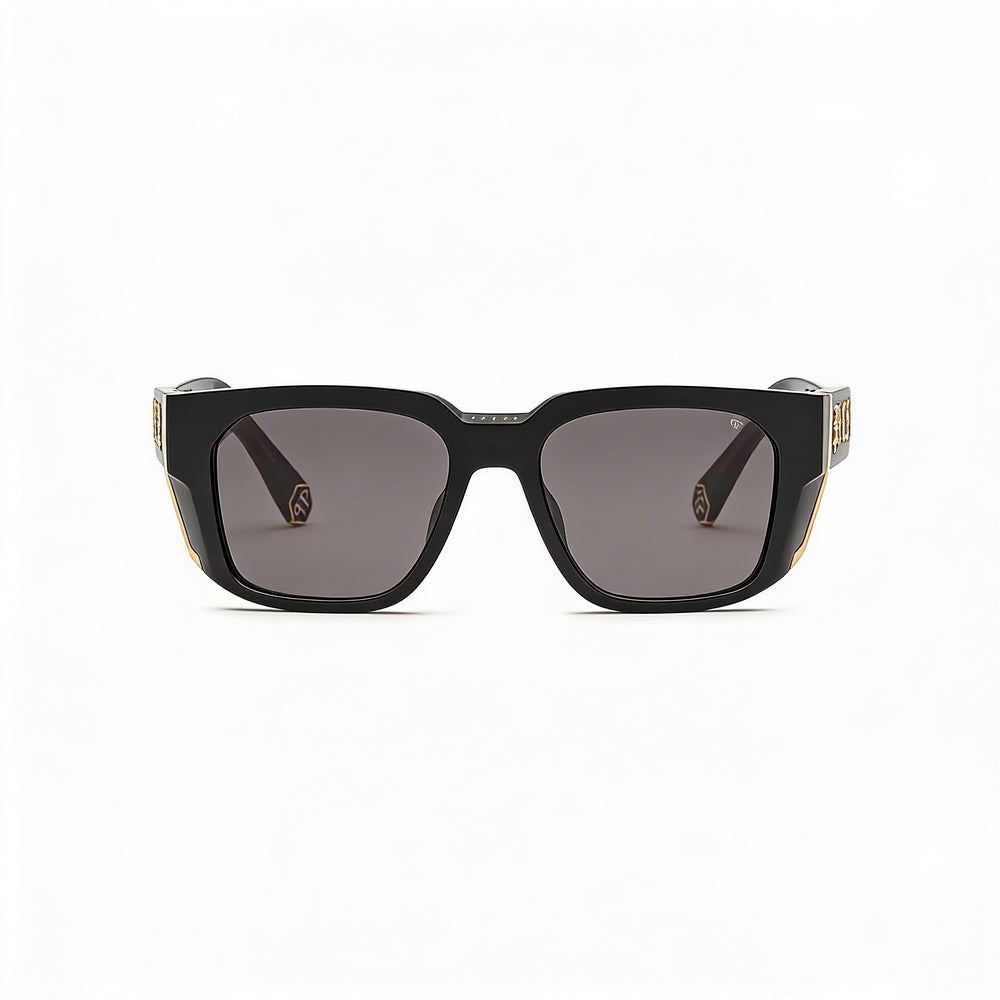 Philipp Plein Men's Spp130m Acetate Shiny Black Frame Sunglasses with Smoke Non-Polarized UV Lenses 54mm