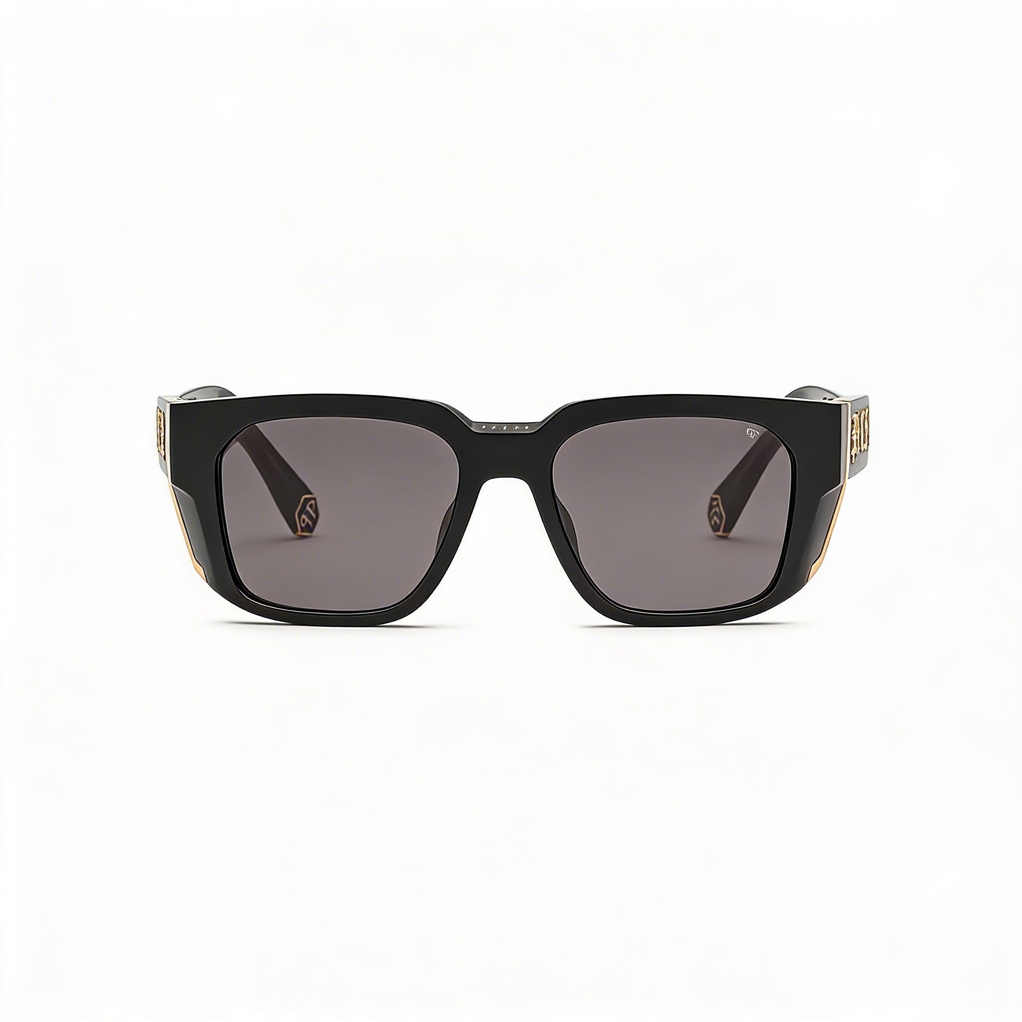 Gafas de sol Philipp Plein Spp130m para hombre, montura negra brillante de acetato con lentes UV ahumadas no polarizadas de 54 mm, Photo 2