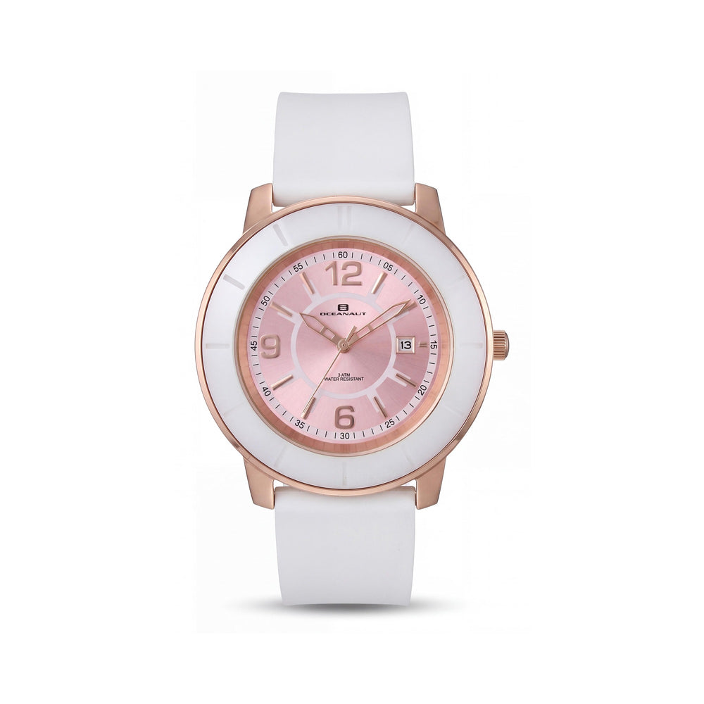 Oceanaut Quartz OC0814 Women's Stainless Steel Black Dial White Silicone Strap 38mm Watch