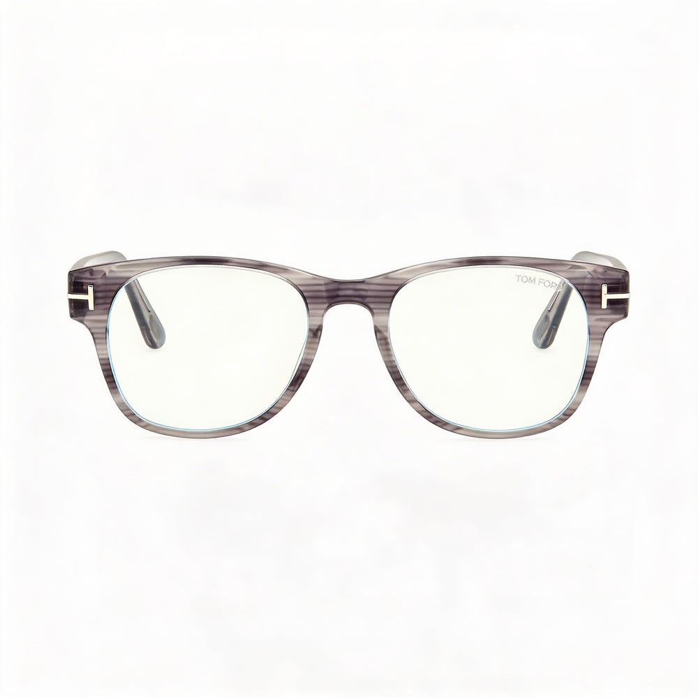 Tom Ford FT5898-B Men's Full Rim Square Plastic Eyeglasses Frames, Striped Grey Blue Block, 52mm