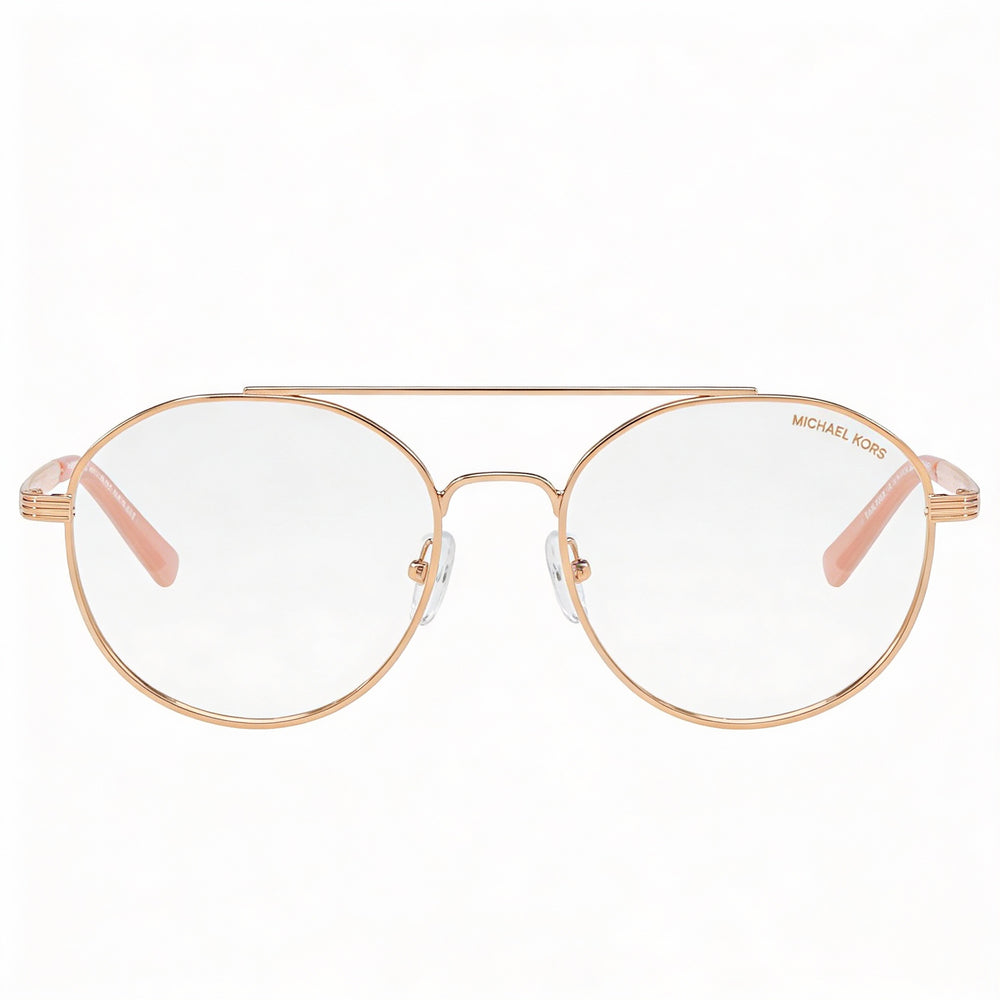 Gafas de sol unisex Michael Kors Mk 3024 con lentes polarizadas transparentes y montura de metal en oro rosa de 52 mm.