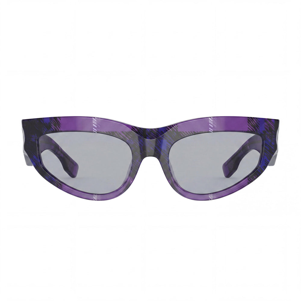 BURBERRY Be 4425u Women's Cat-Eye Acetate Sunglasses, Check Violet Dark Grey, Dark Grey UV Lenses 55mm