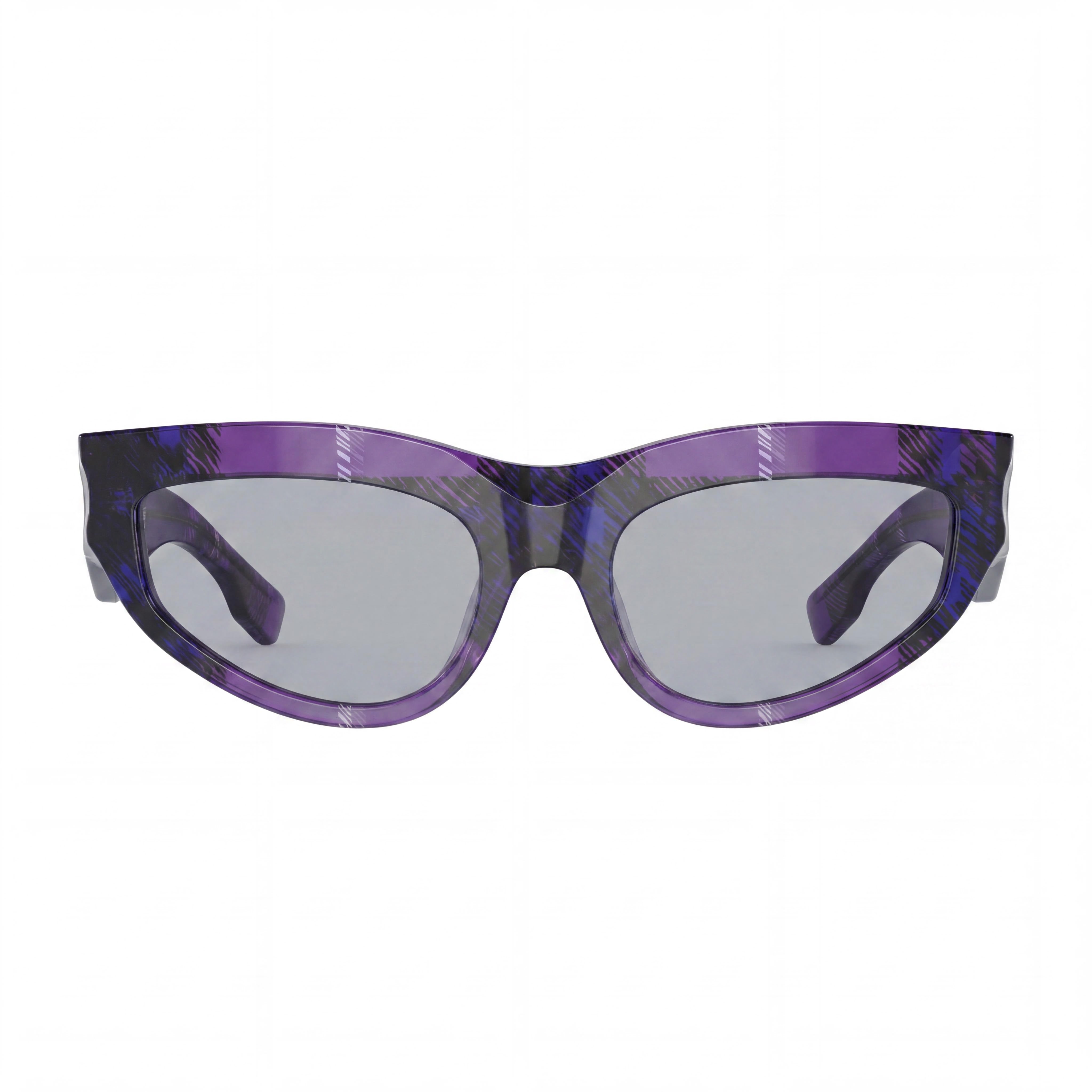 BURBERRY Be 4425u Gafas de sol de acetato tipo ojo de gato para mujer, violeta oscuro a cuadros, lentes UV gris oscuro de 55 mm, Photo 2
