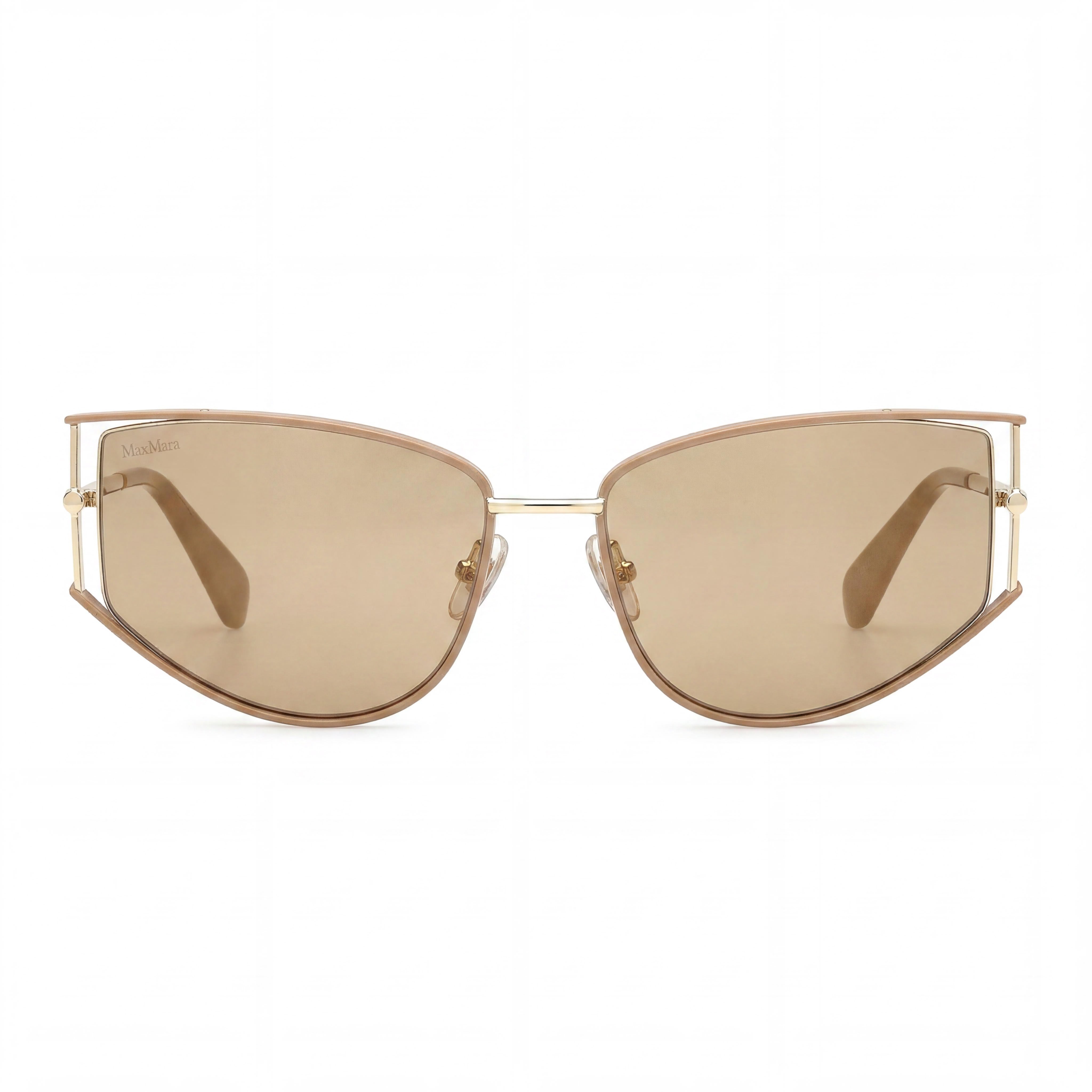 MaxMara Casual Women's Shiny Pale Gold Metal Frame Sunglasses with Brown Plastic Lenses, Size 58mm, Photo 2