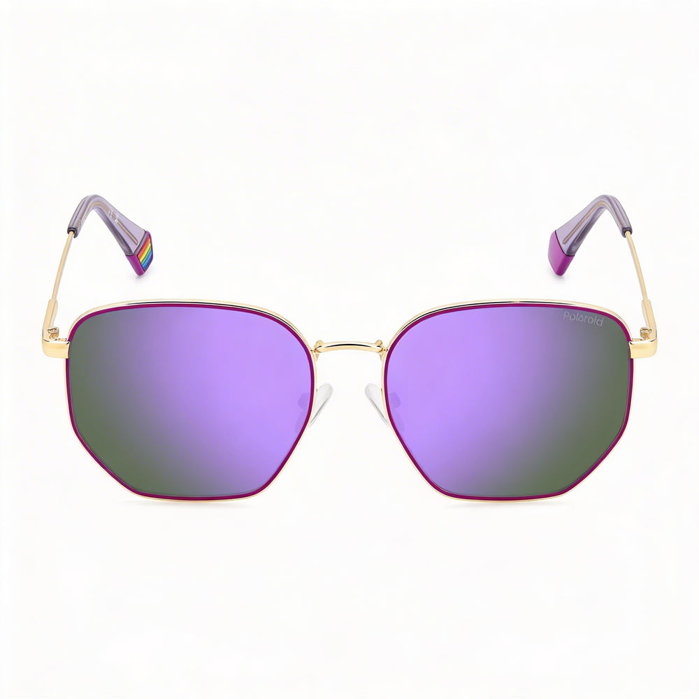 Polaroid PLD 6214/S/X Casual Unisex Gold Purple Stainless Steel Frame Violet Mirror Polarized UV Protection 56mm Sunglasses