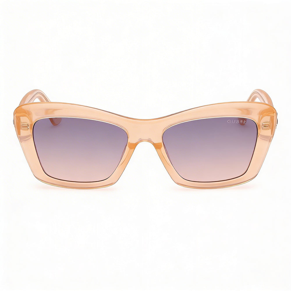 GUESS Women's Plastic Rectangular Sunglasses, Shiny Light Orange, Violet Lenses, UV Protection, 52mm