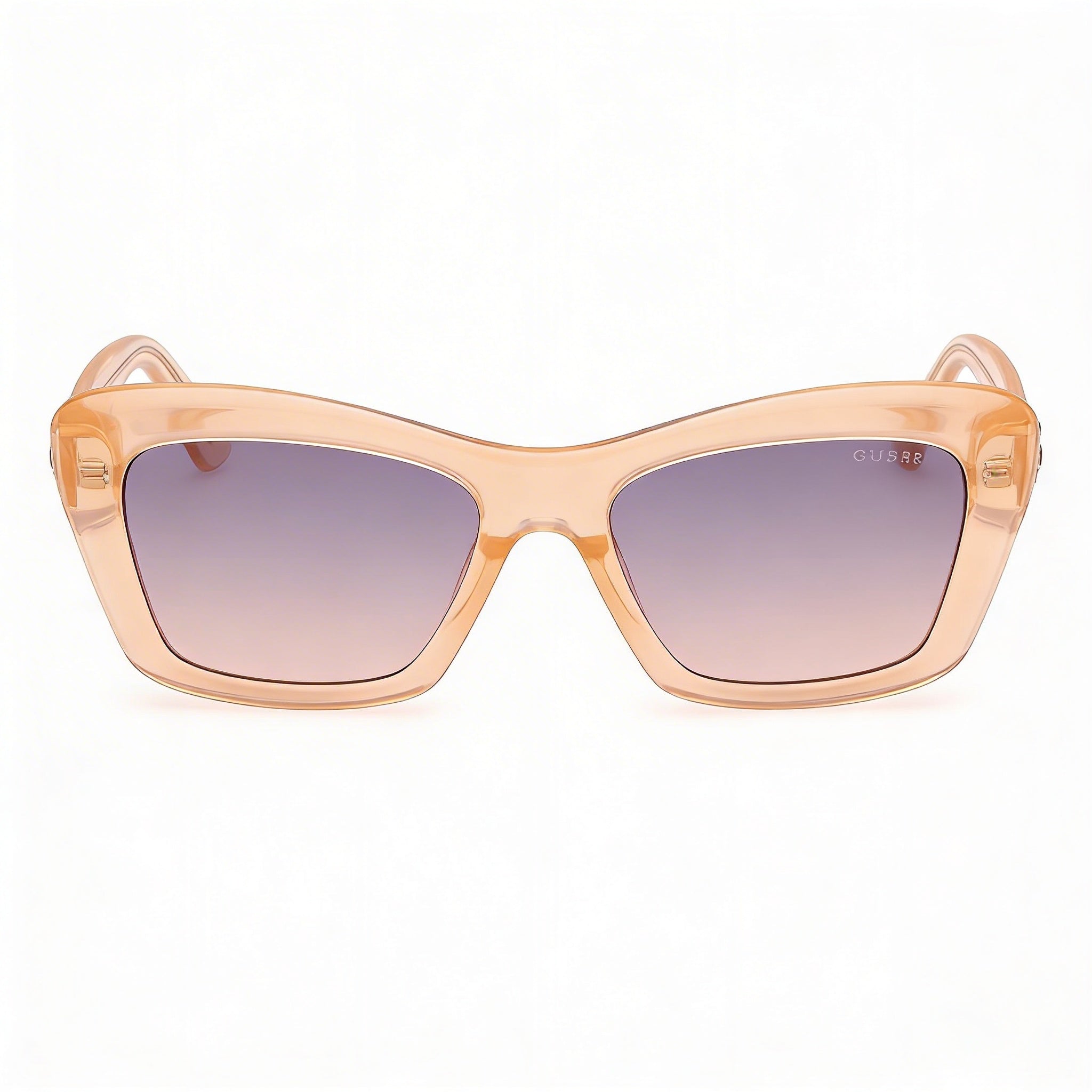 GUESS Women's Plastic Rectangular Sunglasses, Shiny Light Orange, Violet Lenses, UV Protection, 52mm, Photo 2