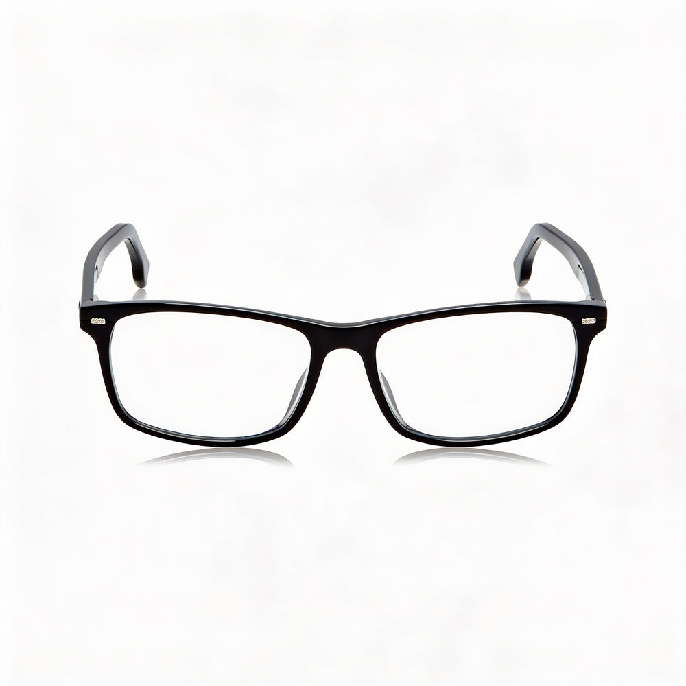 BOSS 1478/F Unisex Black Plastic Frame Eyeglasses with Black Polycarbonate Lenses, 55mm Lens Width