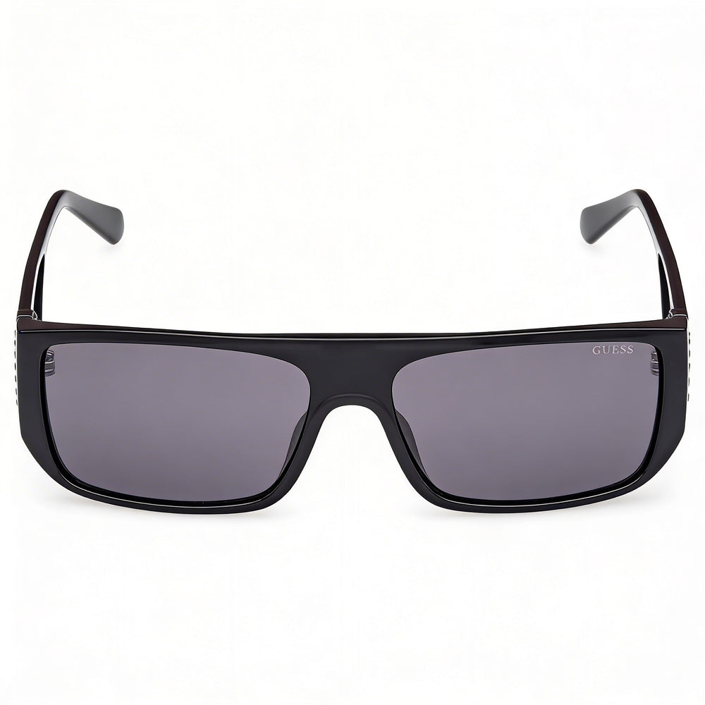 GUESS Damian Square Plastic Sunglasses Women's Shiny Black Frame Black Lens UV Protection 60mm