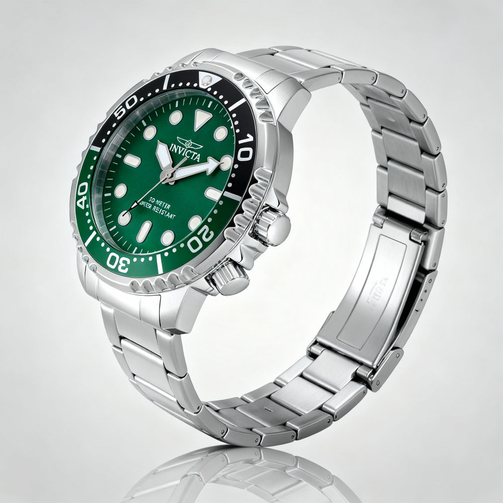 Reloj Invicta Pro Diver 47220 para hombre, de acero inoxidable, color plata, verde y negro, resistente al agua, de cuarzo, 48 mm