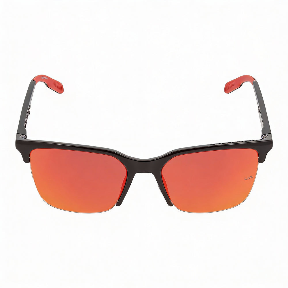 Gafas de sol Under Armour UA Phenom de plástico negro brillante para hombre, con espejo multicapa rojo, protección UV, sin polarizar, 55 mm