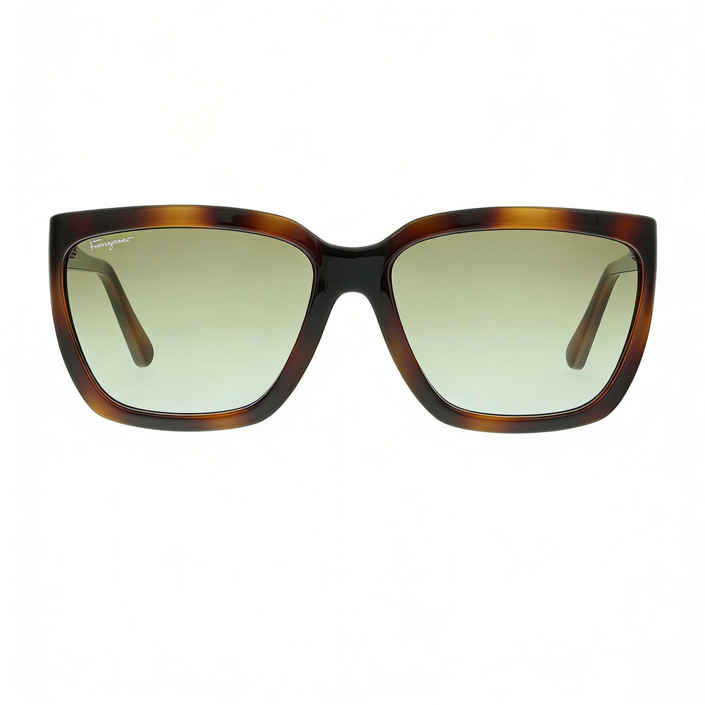 Gafas de sol de plástico carey para mujer Ferragamo Sf1018s 214 con lentes UV verde oscuro 59 mm