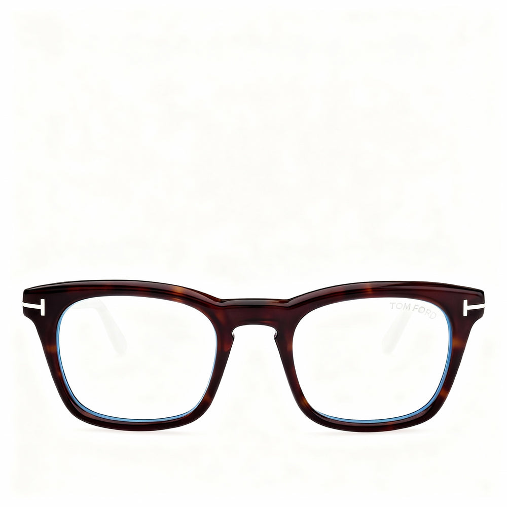 Tom Ford Men's Stainless Steel Blue Light Blocking Eyeglasses, Dark Havana Frame, Light Gray Lenses, Bridge 21