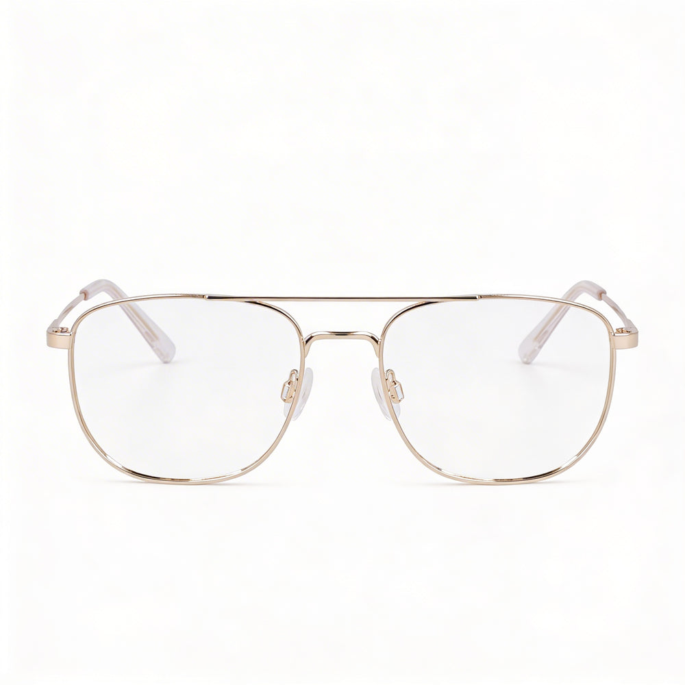 Montura de gafas Flexon Casual para hombre, de metal dorado, con ancho de lente de 55 mm, puente de 17 mm y patillas de 145 mm