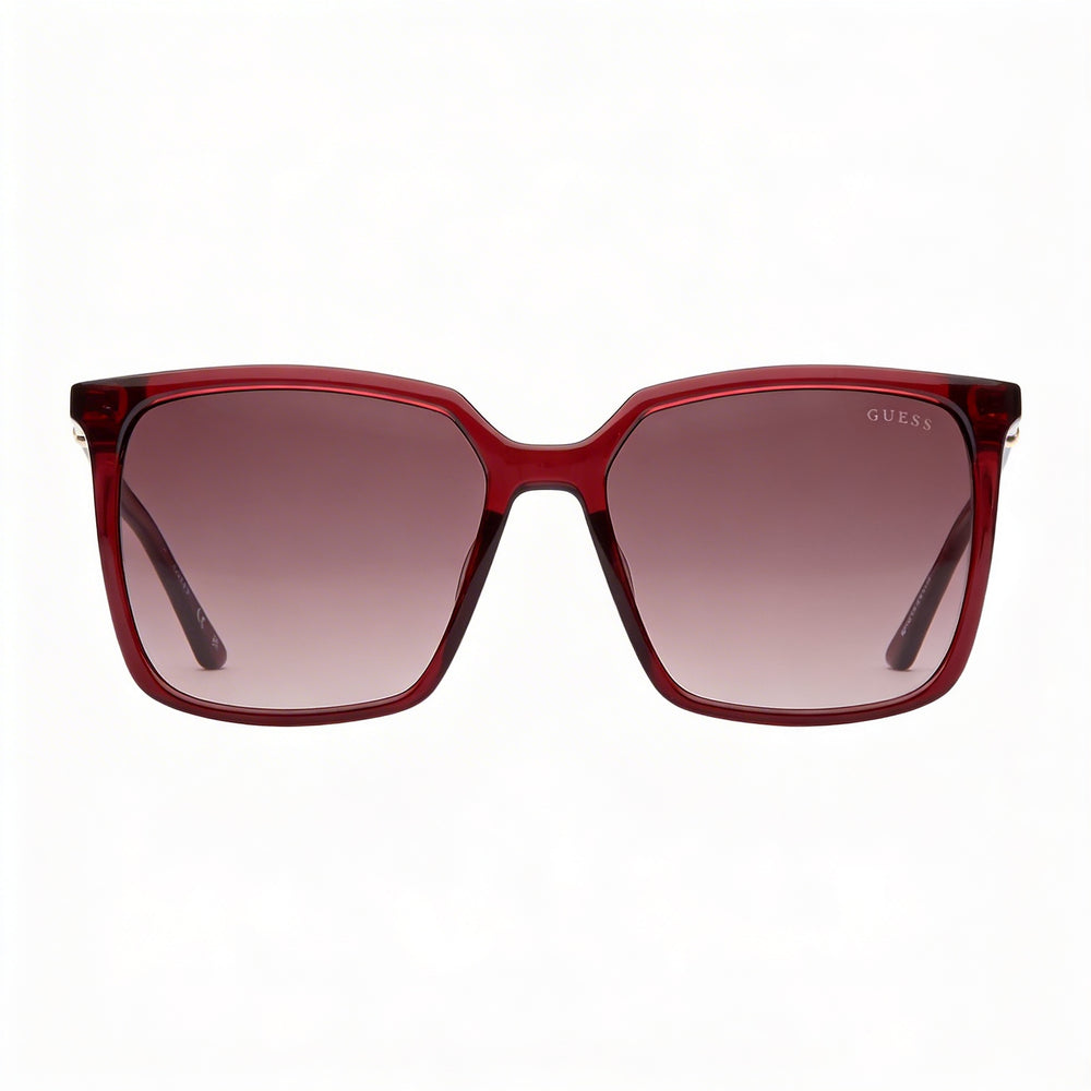 GUESS Women's Square Sunglasses with Shiny Burgundy Plastic Frame, Gradient Burgundy Lenses, UV Protection 56mm