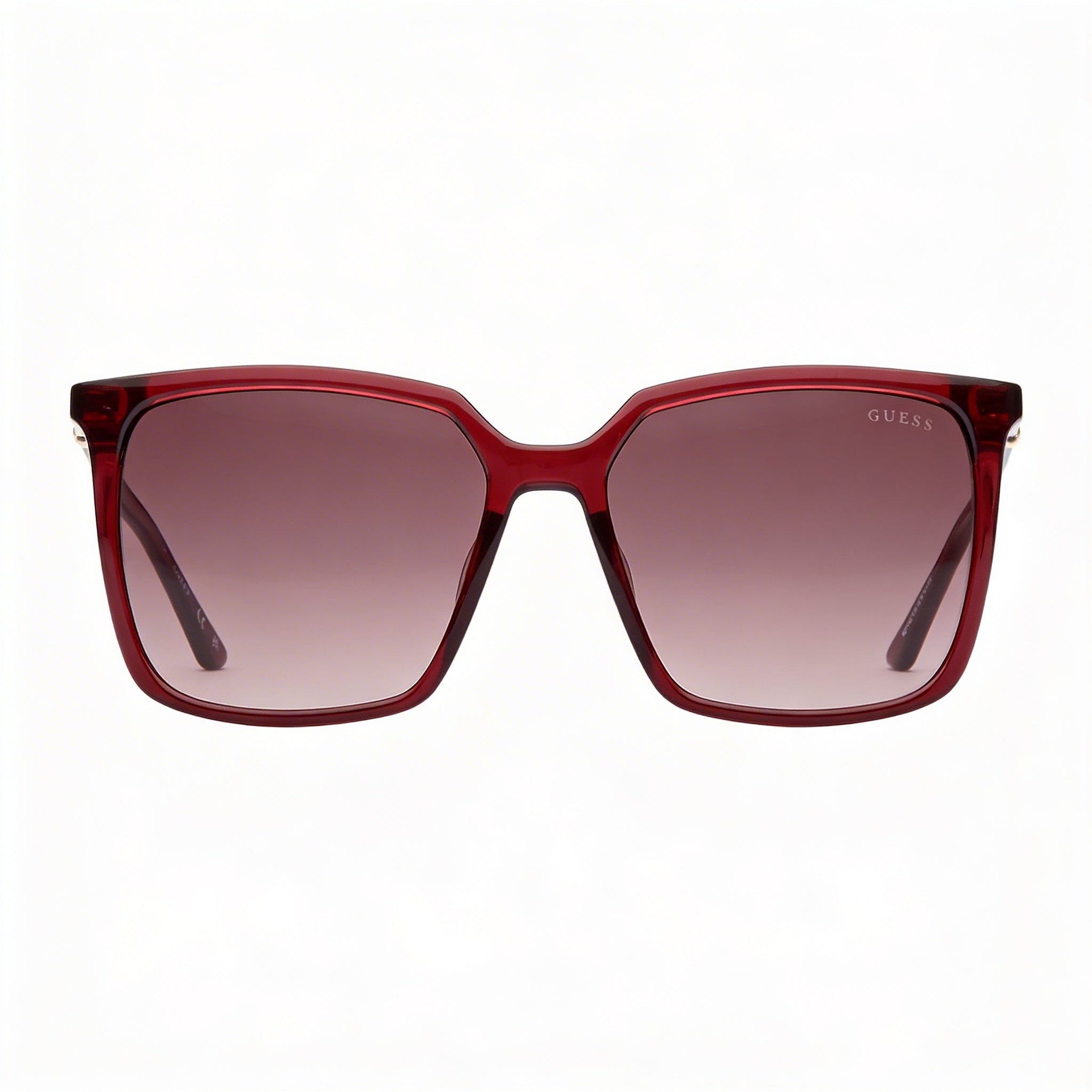 GUESS Women's Square Sunglasses with Shiny Burgundy Plastic Frame, Gradient Burgundy Lenses, UV Protection 56mm, Photo 2