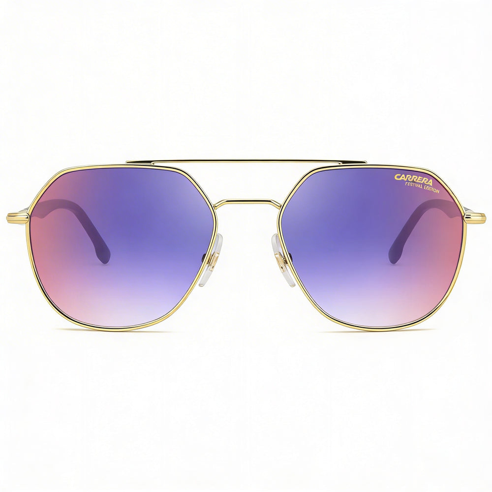 Carrera 303/S Unisex Metal Festival Edition Sunglasses, Black Gold Frame, Blue Shaded Red Lenses, 53mm