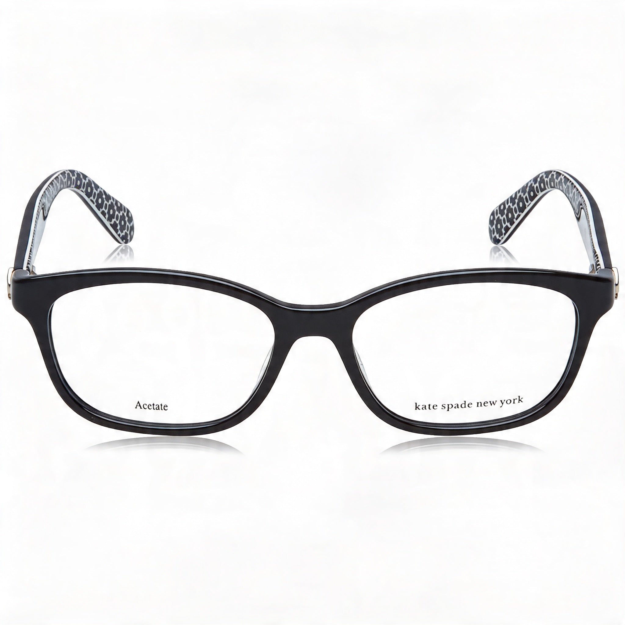 kate spade new york Brylie Unisex Acetate Rectangle Frame Eyeglasses with Non-polarized Polycarbonate Lenses, Black Pattern, 50mm, Photo 2