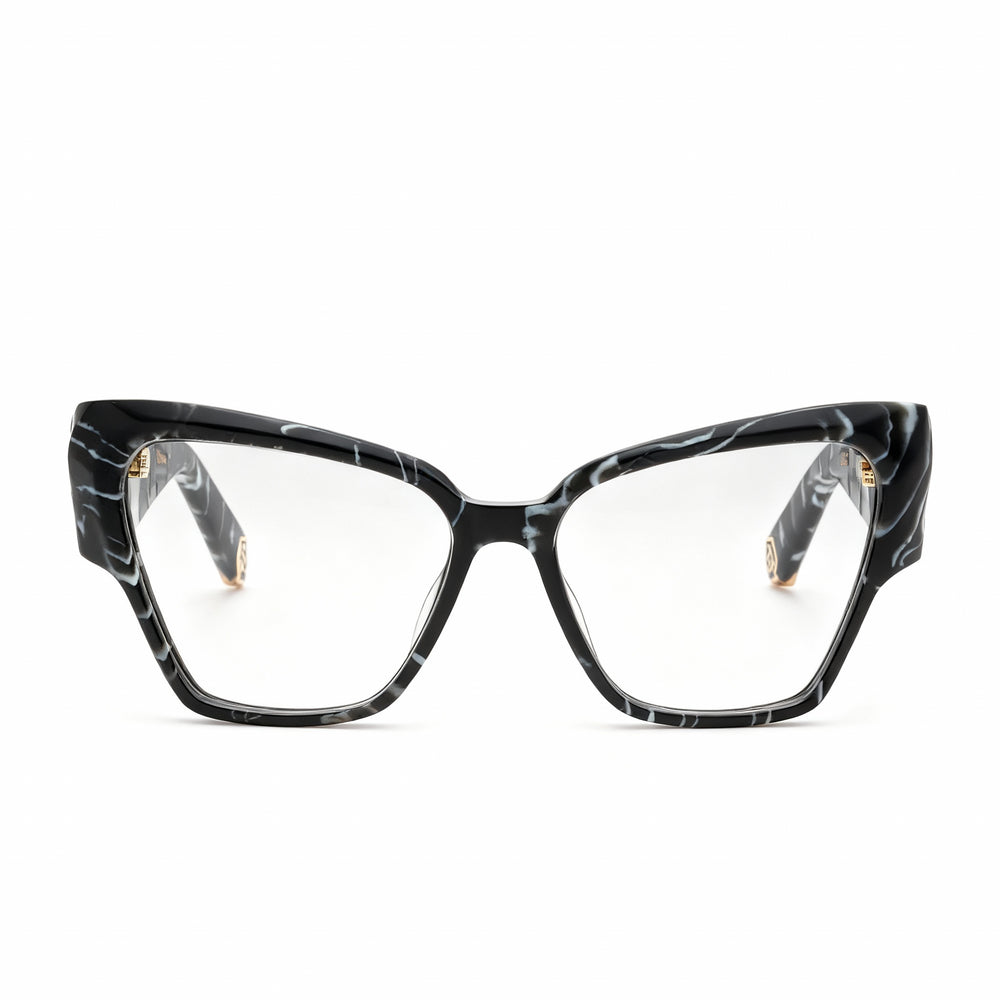 Monturas ópticas graduadas Philipp Plein Classic para hombre, de acetato negro jaspeado, sin polarizar, 55-14-140 mm