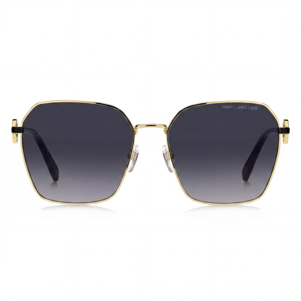 Marc Jacobs MARC 729/S Women's Square Metal Sunglasses, Gold Black Frame, Dark Grey Shaded Lenses, 58mm
