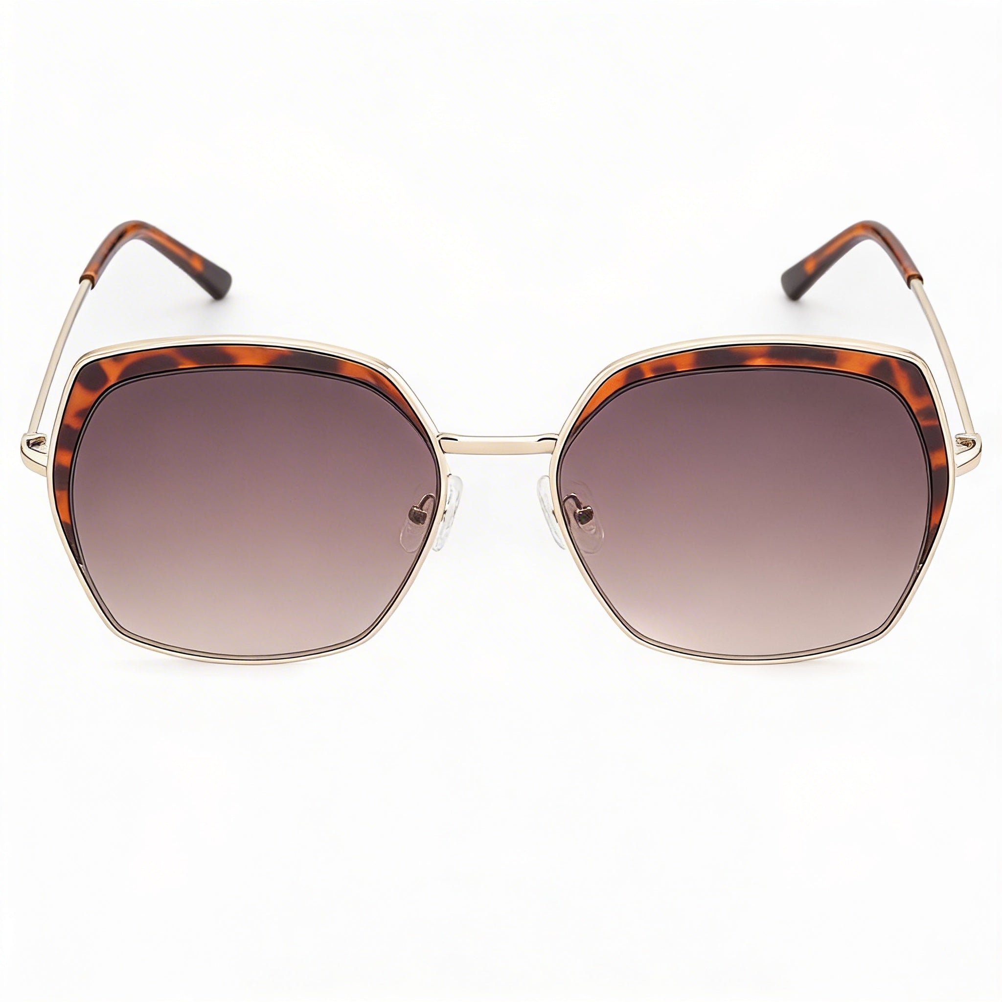 GUESS Gafas de sol retro para mujer con montura metálica en dorado pálido, lentes degradadas en marrón y 100% protección UV, 59 mm, Photo 2