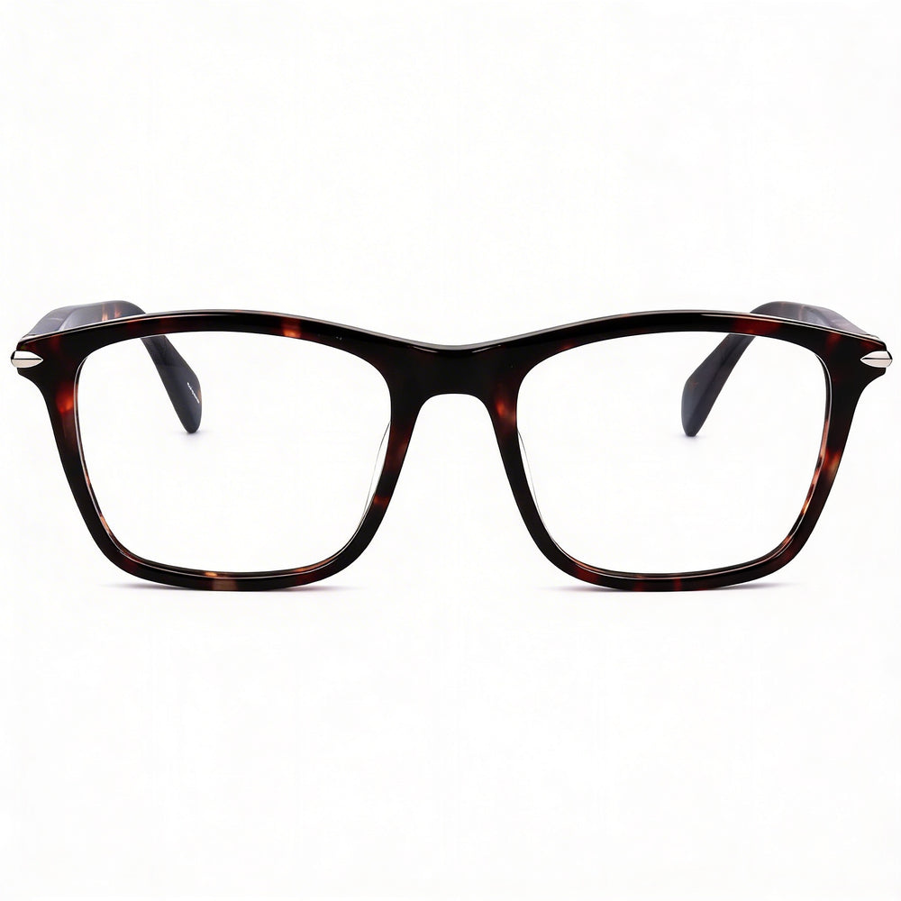 Gafas de hombre Rag & Bone con montura de acetato havana y lentes de plástico transparente, ancho de la lente 51 mm, ancho del puente 19 mm, largo de la patilla 145 mm