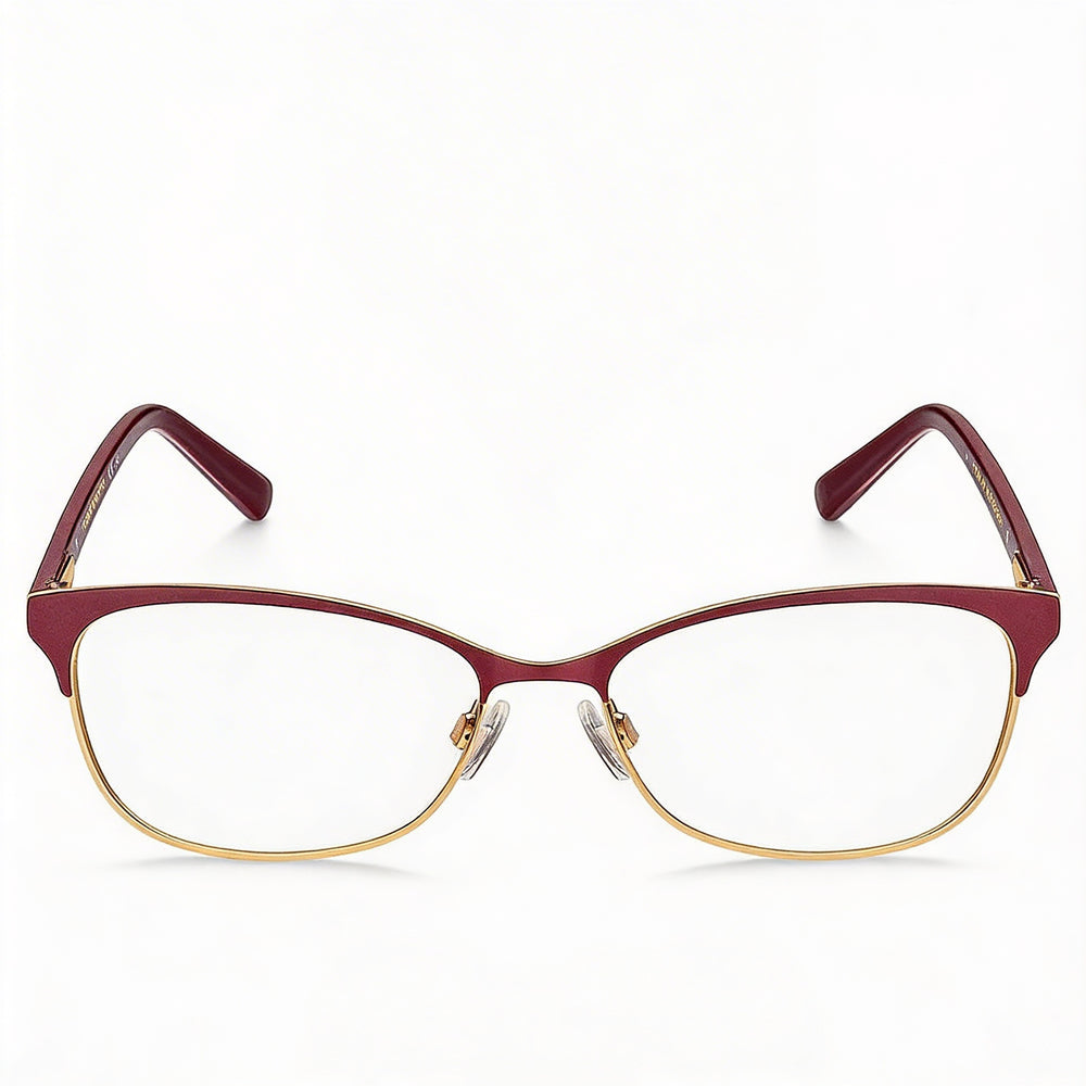 Gafas Tommy Hilfiger T. Hilfiger 1777 para mujer, ojo de gato, purpurina roja, acero inoxidable dorado, 52 mm