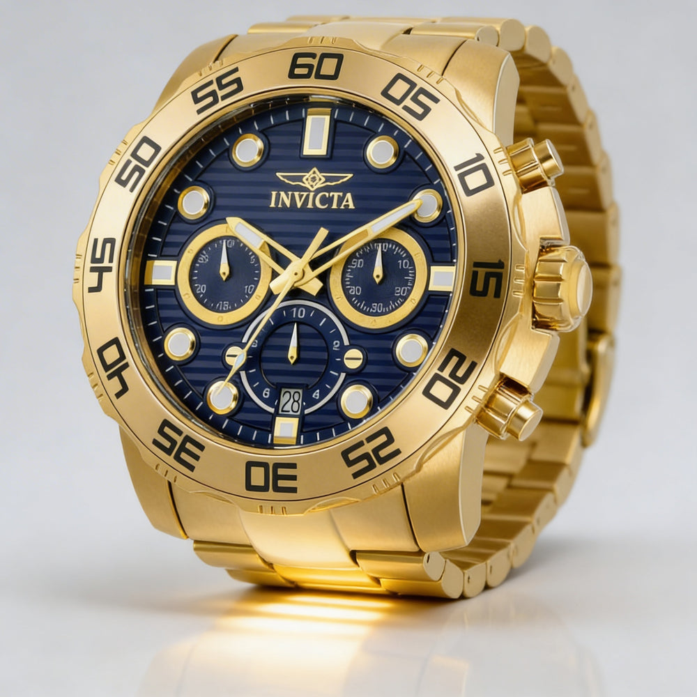 Invicta Men's Pro Diver Scuba Chronograph Blue Dial Gold-Tone Stainless Steel Date Watch 100m Water Resistant