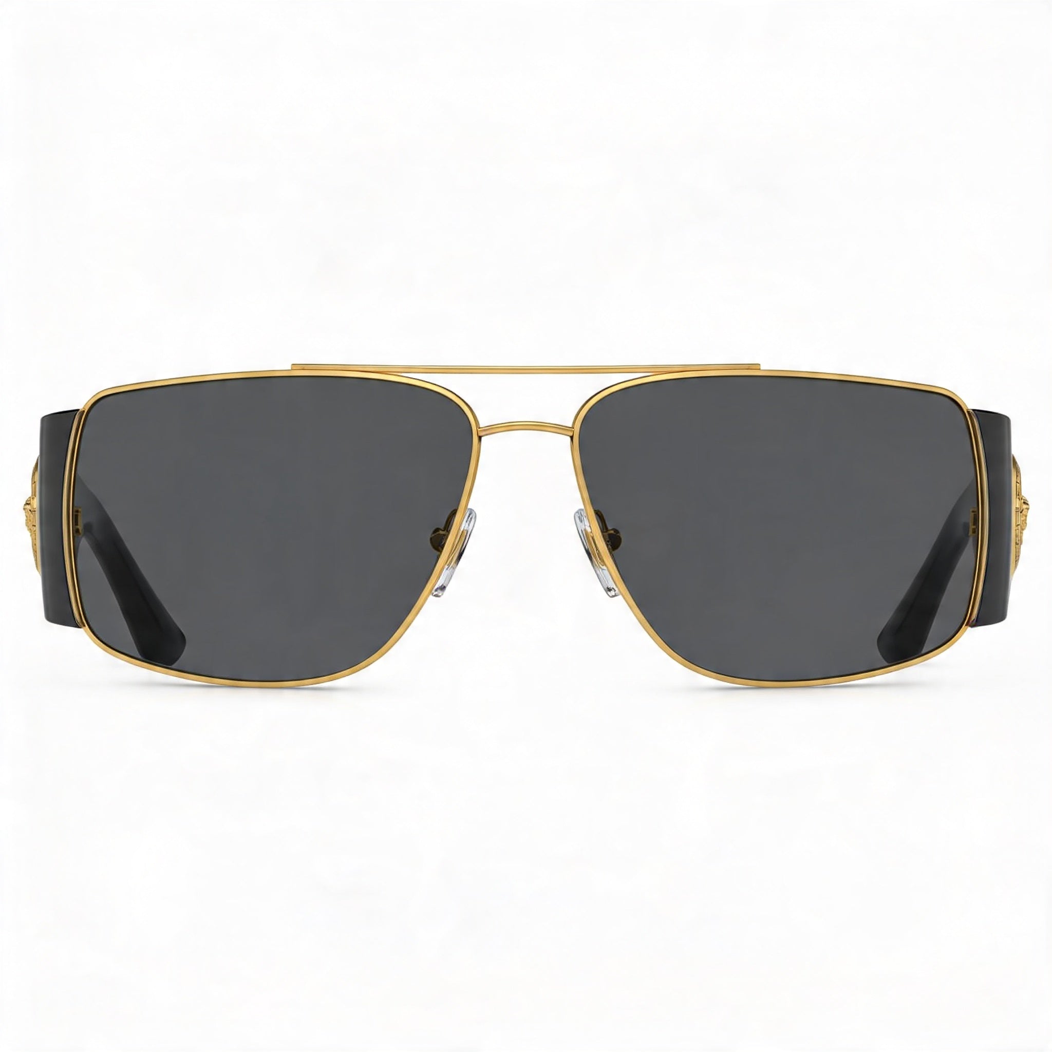 Versace VE2163 Men's Rectangle Style Gold Metal Frame Sunglasses with Grey Lens, UV Protection, 63mm, Photo 2