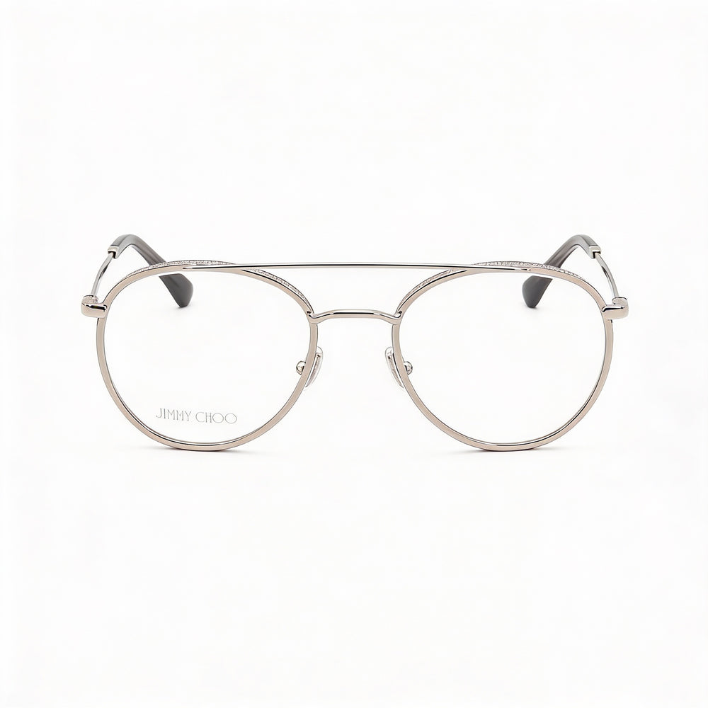 JIMMY CHOO Jimmy Choo 230 Gafas unisex redondas de acero inoxidable con cristales plateados y purpurina, 51 mm