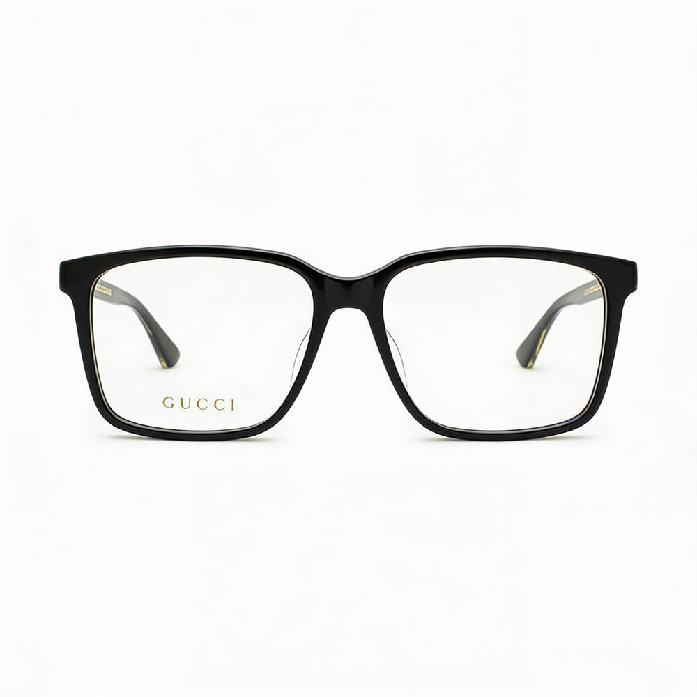 Gucci GG0385OA Men's Black Plastic Full Rim Rectangle Asian Fit Clear Lens Eyeglasses 55-16-145mm