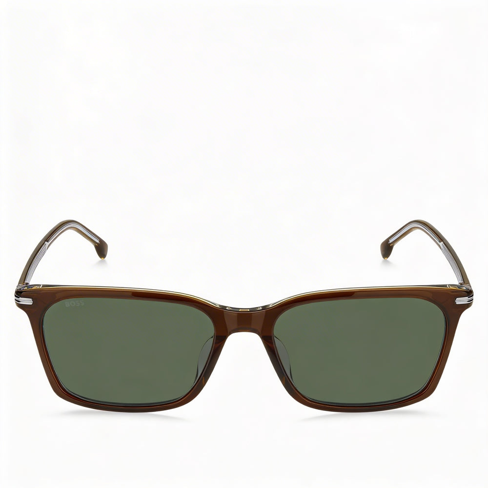Hugo Boss Men's ADULT Brown Eco Acetate Frame, Green Lenses, 56mm, 100% UV Protection Sunglasses