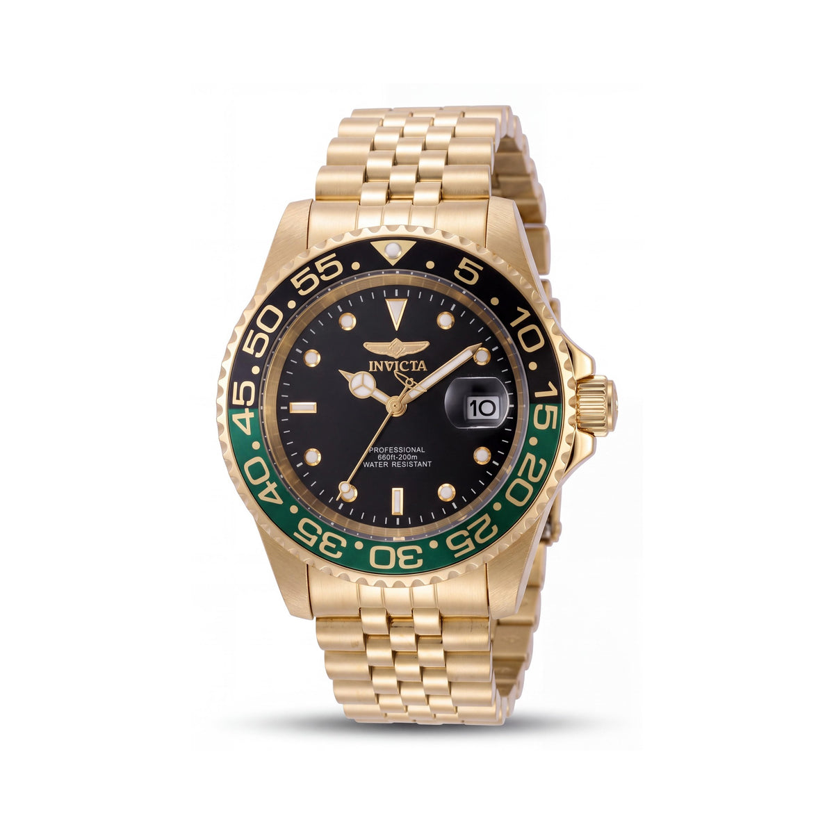 Invicta Pro Diver 44526 Unisex Quartz Watch, Gold Case, Black Dial, Stainless Steel Bracelet, 40mm, Water Resistant 20 ATM, Photo 1