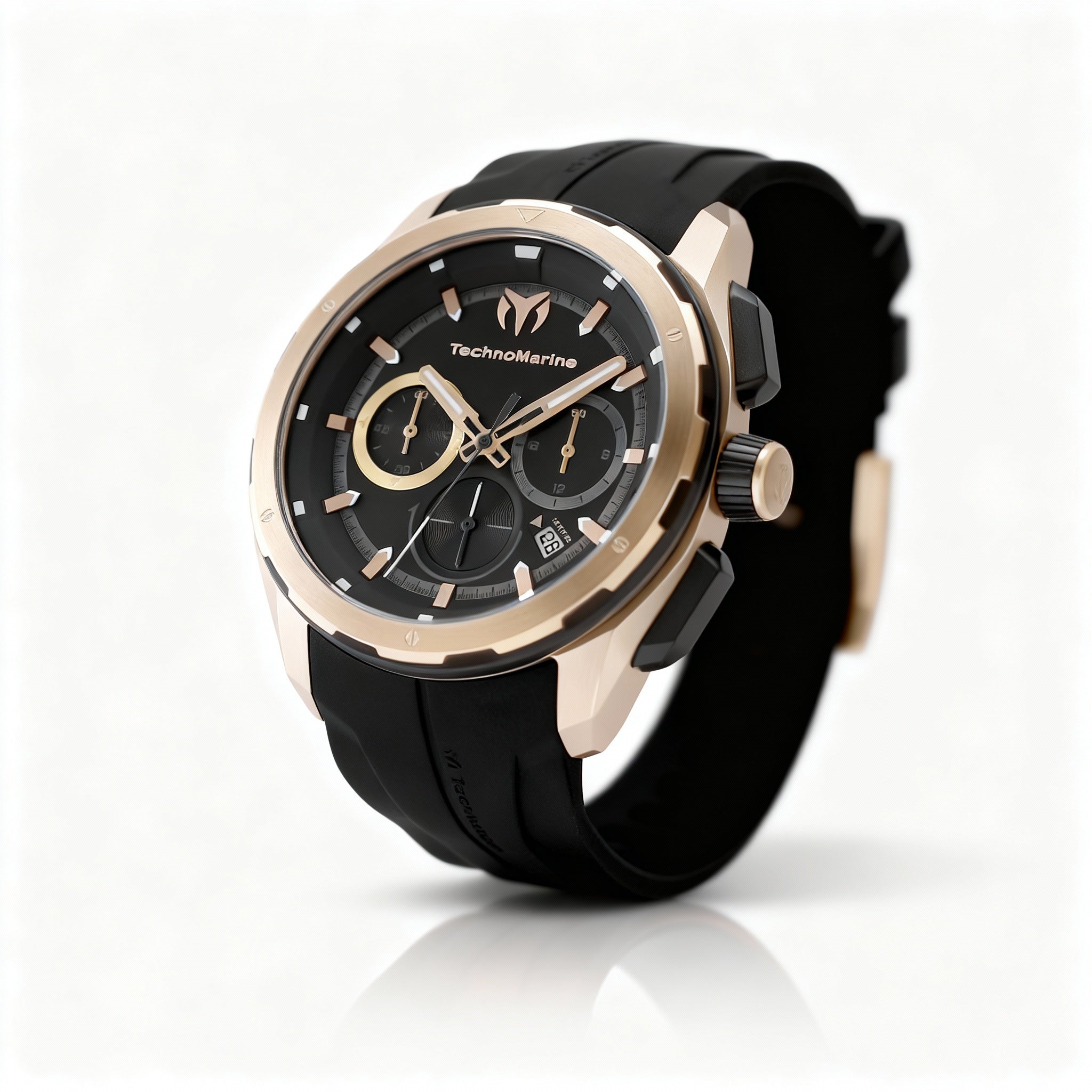 TechnoMarine OCEAN - NOMAD TM-318106 Men's Quartz Chronograph Watch, 43mm Stainless Steel, Black Dial, Silicone Strap