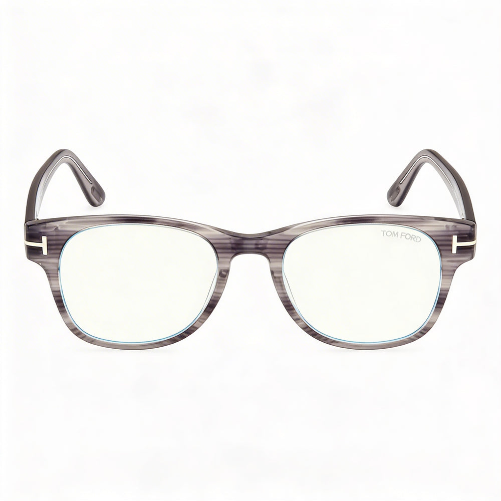 Gafas de sol Tom Ford FT5898-B para hombre, montura cuadrada de plástico con borde completo, rayas grises y azules, 52 mm
