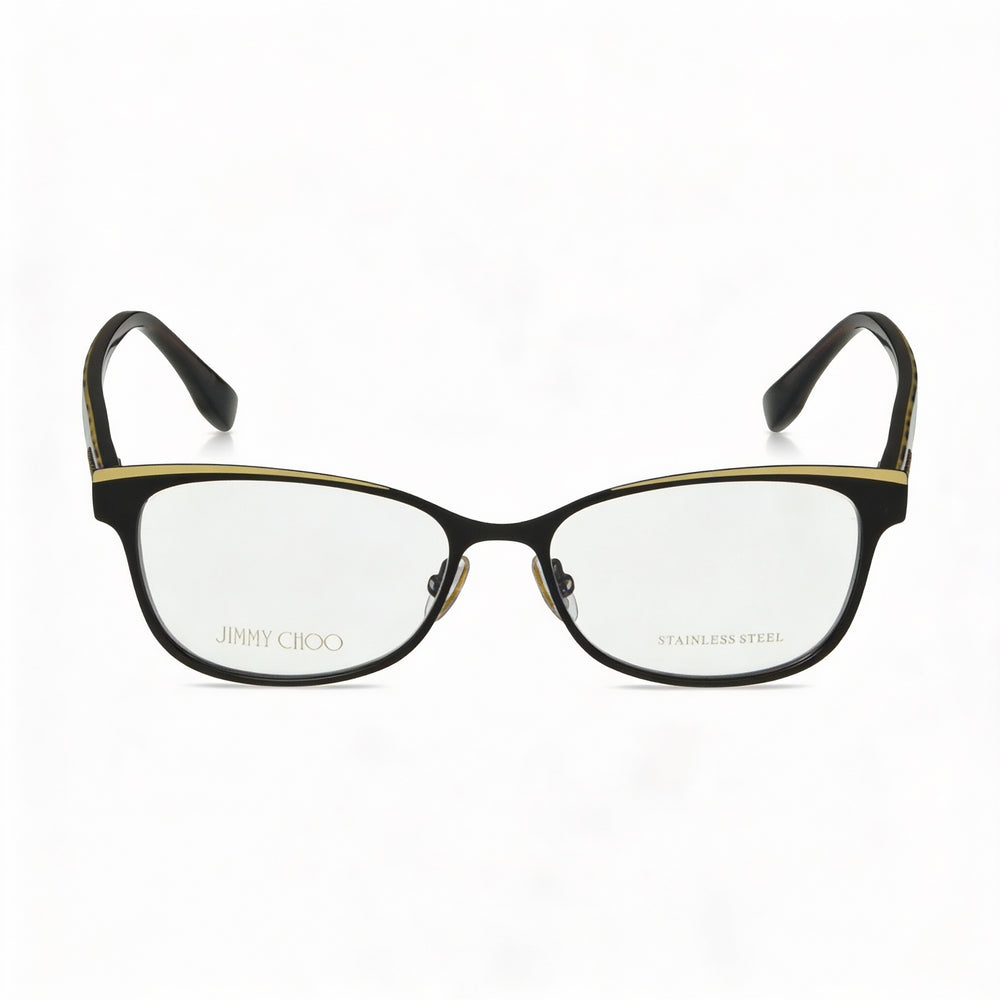 Gafas de moda para mujer JIMMY CHOO con montura de metal marrón oscuro y lentes transparentes de policarbonato, 52 mm