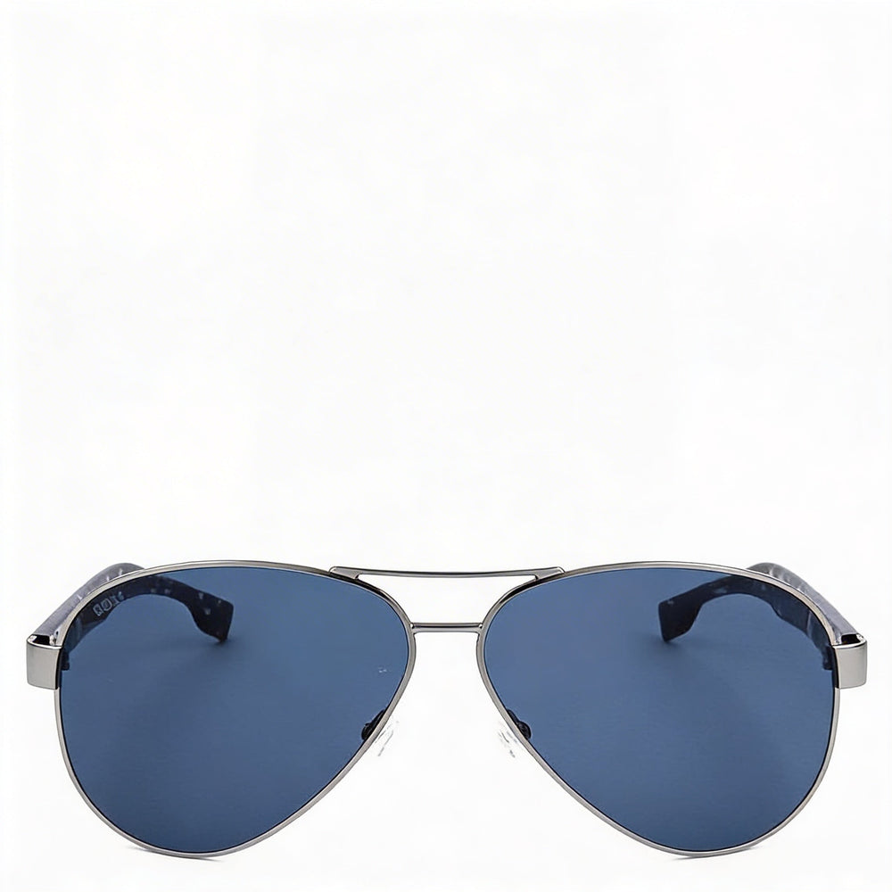 Hugo Boss Men's Retro Ruthenium Plastic Frame Non-Polarized Blue Lens UV Protection 63mm Sunglasses