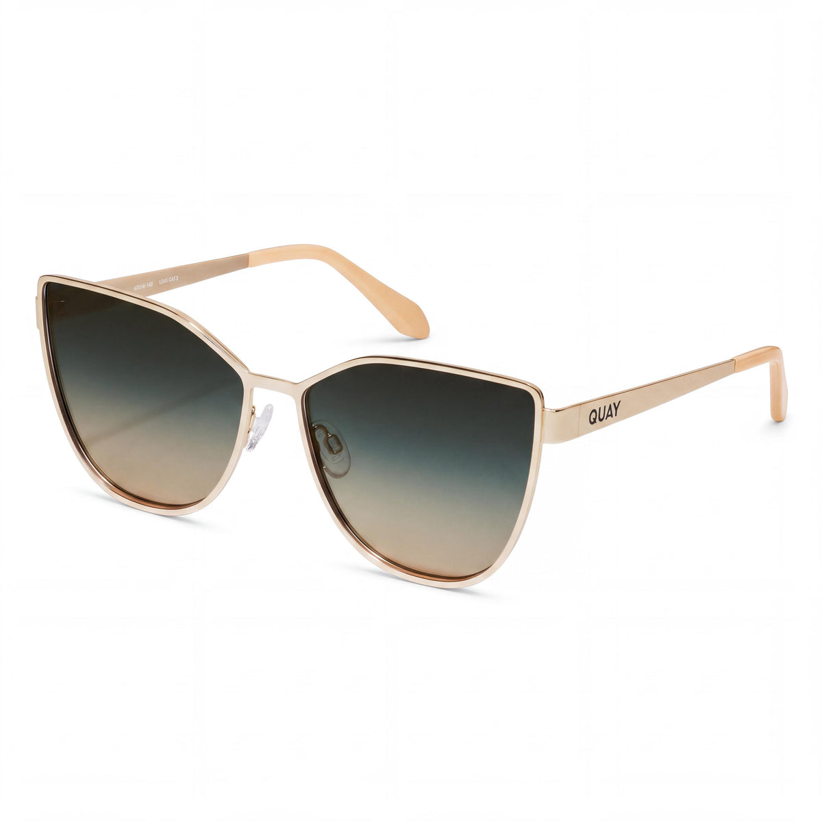 QUAY AUSTRALIA Lentes de Sol Cat Eye Metálicos para Mujer In Pursuit No Polarizados, Dorado Cepillado, Micas Palm Taupe, 64mm, Photo 1