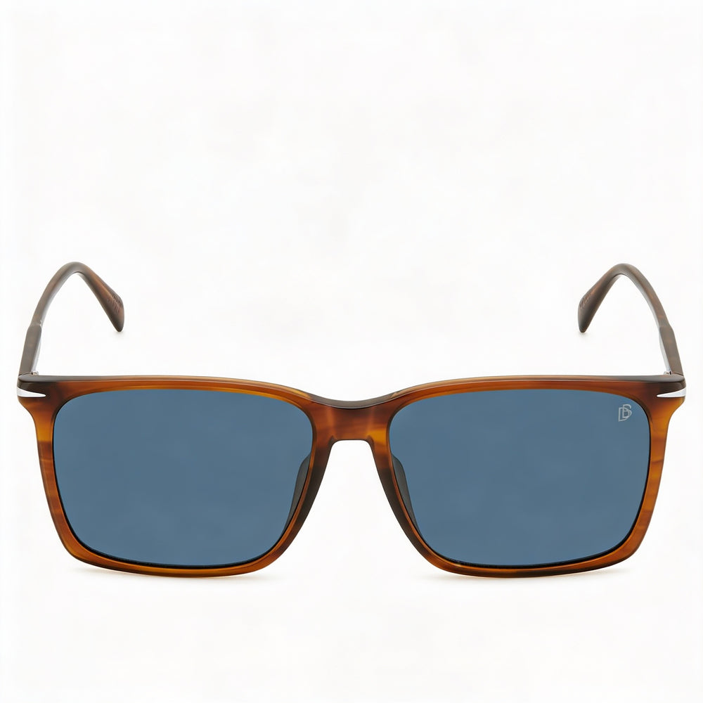 David Beckham Casual Men's Light Acetate Brown Horn Frame Sunglasses with Blue Lenses 58mm