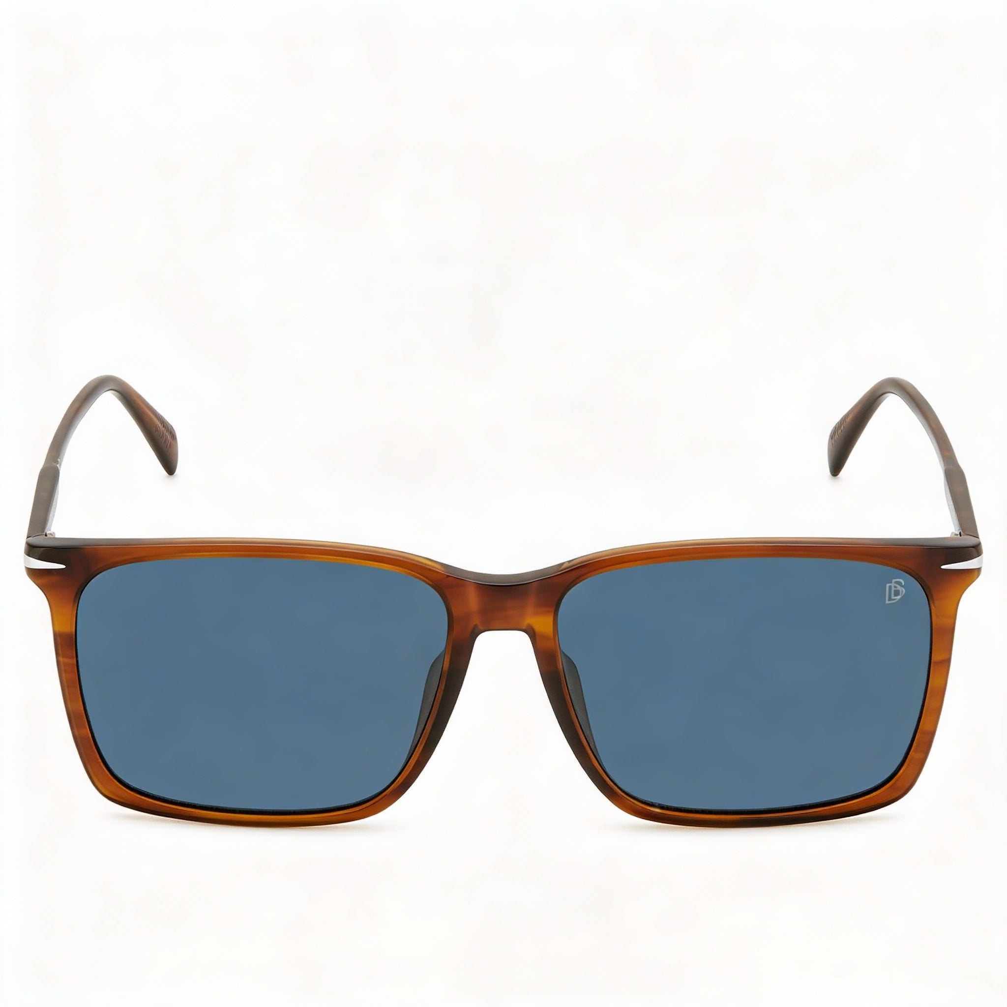 David Beckham Casual Men's Light Acetate Brown Horn Frame Sunglasses with Blue Lenses 58mm, Photo 1