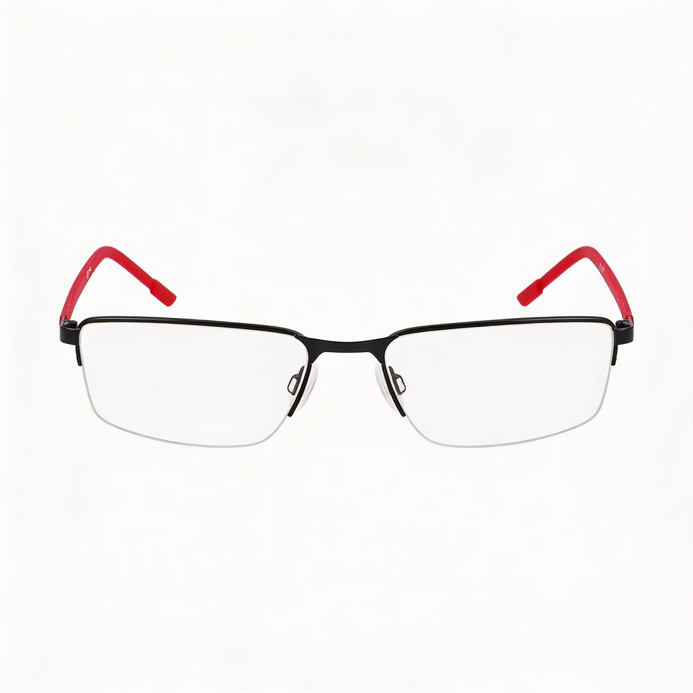 Monturas ópticas unisex modernas Flexon en negro satinado carmesí, material Flexon, con lentes de policarbonato, ancho de lente de 54 mm
