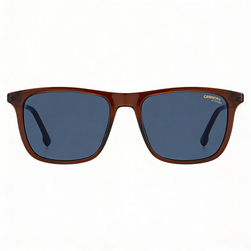 Gafas de sol Carrera Classic rectangulares para hombre, ligeras, con montura de propionato marrón y lentes azules, 53 mm